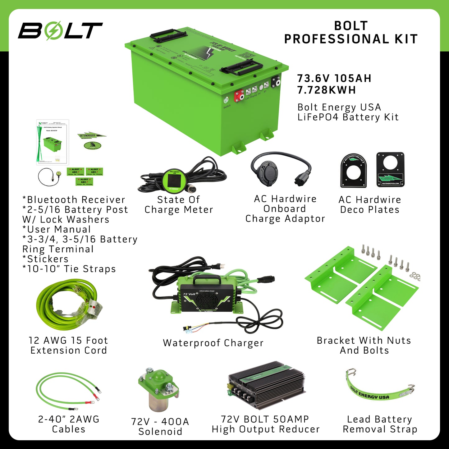 Kit de batería profesional Bolt Energy de 74 V y 105 Ah